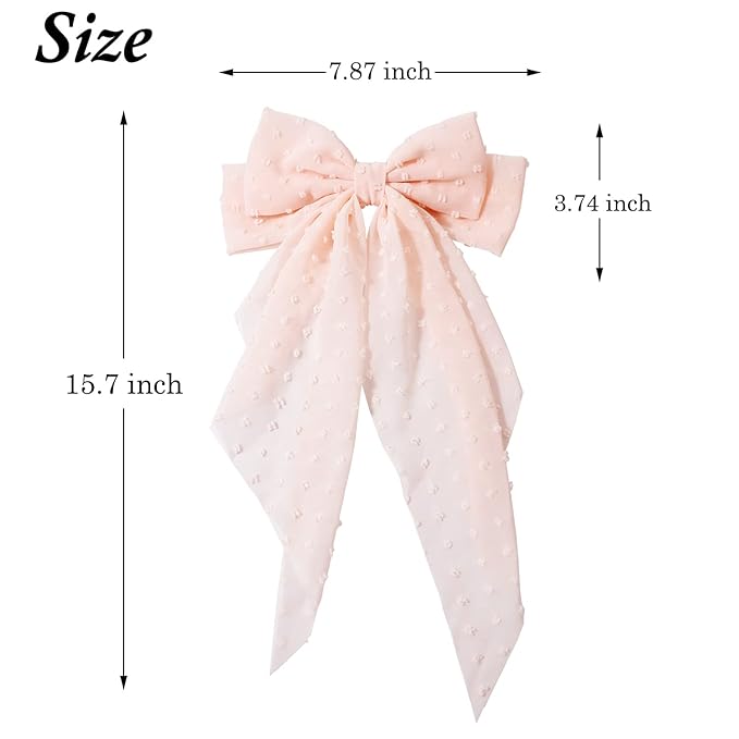3 Pieces Large Hair Bows with Long Tail for Women and Girls - Big Plain Color Bowknot Barrettes in Bright Colors
