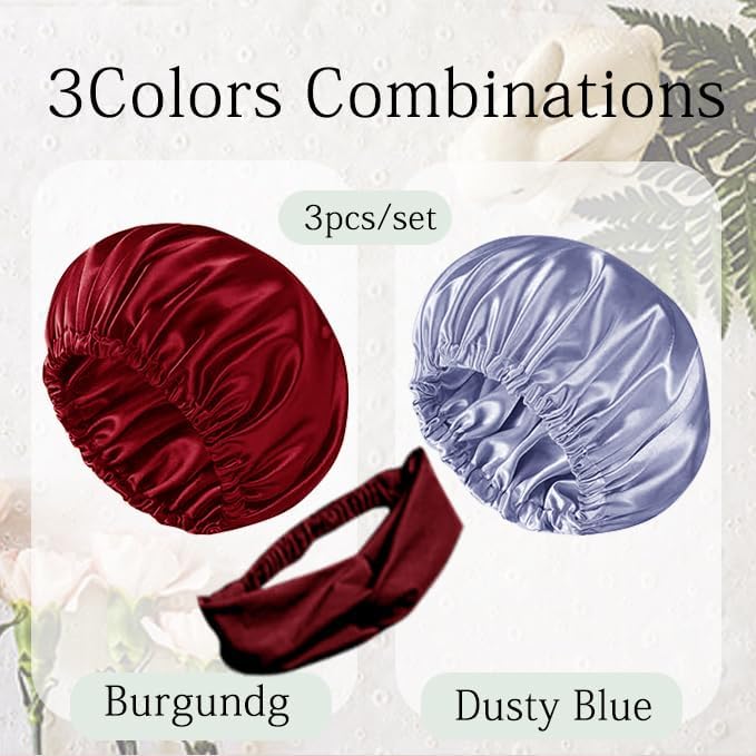 Hair Bonnets 3Pcs Satin Bonnet For Sleeping Silky Bonnets Womens Silk Bonnet Night Caps Curly Hair Sleep Cap For Women