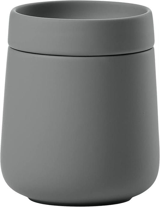 Zone Denmark Nova One Ceramic Storage Box with Lid for Bathroom Utensils such as Cotton Pads & Cotton Buds Diameter 3.3", Height 3.39", Capacity 290 ml, Grey