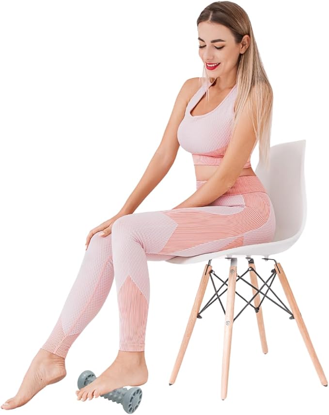 Foot & Calf Stretcher for Plantar Fasciitis, Includes Foot Massage Roller, Achilles Tendinitis, Foot Drop, Yoga Foot & Leg Stretching Strap