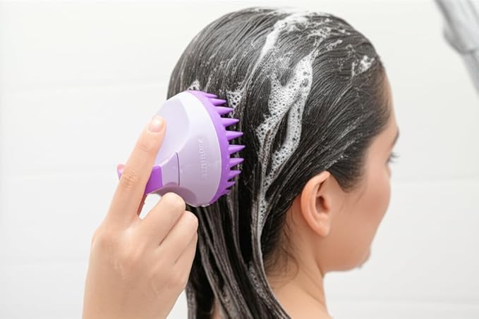 Dunnock Manual Scalp Massager & Shampoo Brush (Purple) – Designed to give You a Salon-Like Scalp Treatment at Home Turn Every Wash Dandruff Comb Into a Spa Experience Scalp Stimulator.