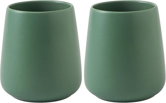 Green Toothbrush Holder for Bathroom - 2Pcs Ceramic Tooth Brushing Holders Set, Toothbrush Cup & Toothpaste Organizer for Bathroom Countertop, Makeup Brush Holder, Pen Holder for Home Desktop Storage