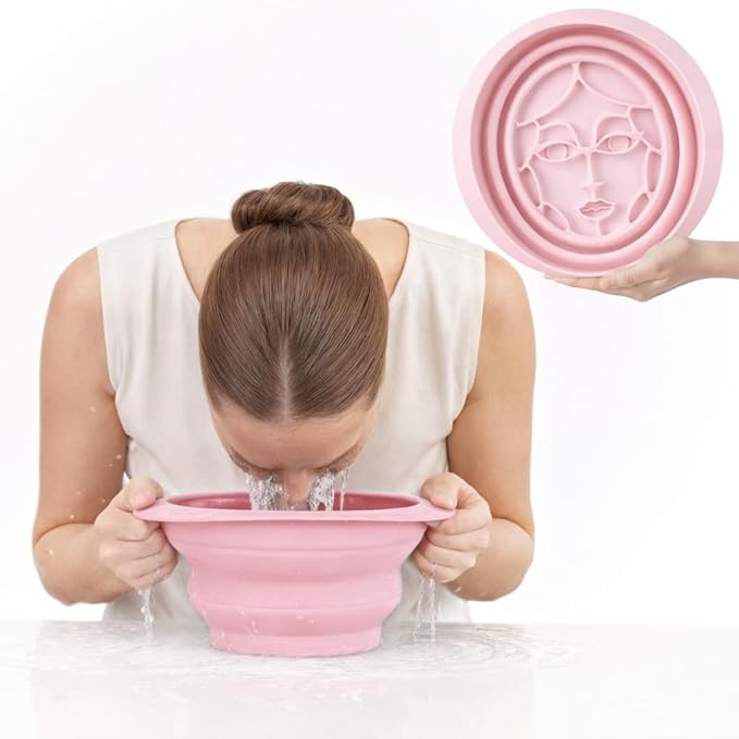 Facial Cold Plunge™ | Collapsible Silicone Ice Facial Bowl with Built-In Ice Tray | Portable Face Ice Bath for Skin Tightening, Puffiness, Acne Relief & Glow (Soft Pink) (Soft Pink)