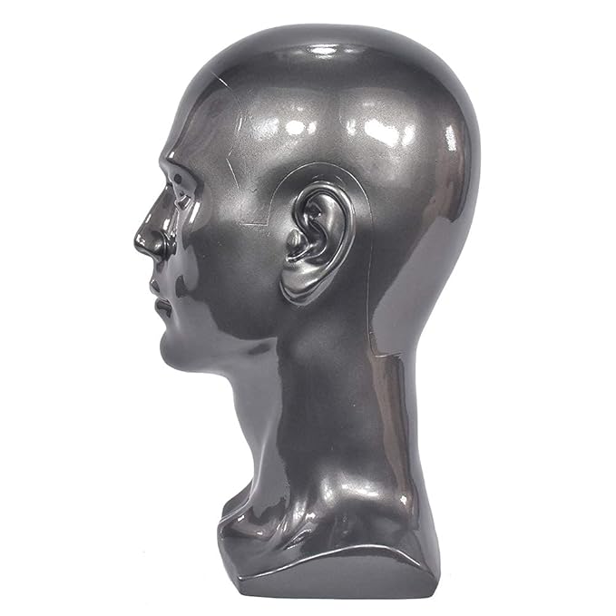 Ba Sha PVC Mannequin Head Black Male Manikin Dummy Stand Model Display Hat Scarf Wigs Hair Glasses Hat Beauty Styling Tool with Mount Hole L30HH