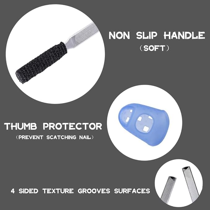 3-in-1 Toe Nail Care Kit: Toe Nail Files for Thick Nails with Ingrown Toenail Lifter & Silicone Thumb Guard | Non-Slip Grip, Metal Nail File for Men/Seniors/Dogs/Black Lifter