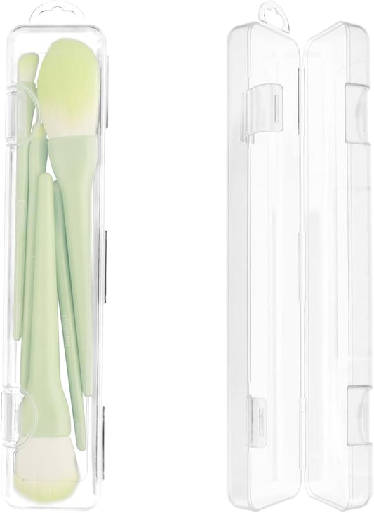 Travel Cosmetic Brush Holder 2 PCS Portable Cutlery Case with Lid and Air-holes Multi-functional Clear Plastic Storage Container for Cutlery Toothbrush Makeup Brush, 9.1 x 1.9 x 1.2in