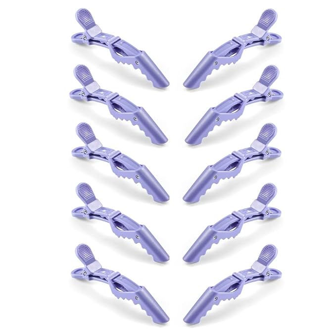 10pcs/set Multicolor Croc Clips Transparent Plastic Hairdresser Clip Hair Styling Sectioning Barrettes Professional Non Slip Alligator Clips Salon DIY Accessories Hairpins (10pcs-Lighe Purple)