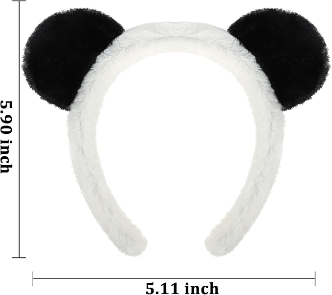 Panda Ears Plush Headbands - Cute Bear Costume for Women and Girls, Black and White Party Animal Accessories, Suitable for Spa, Skincare, and Makeup