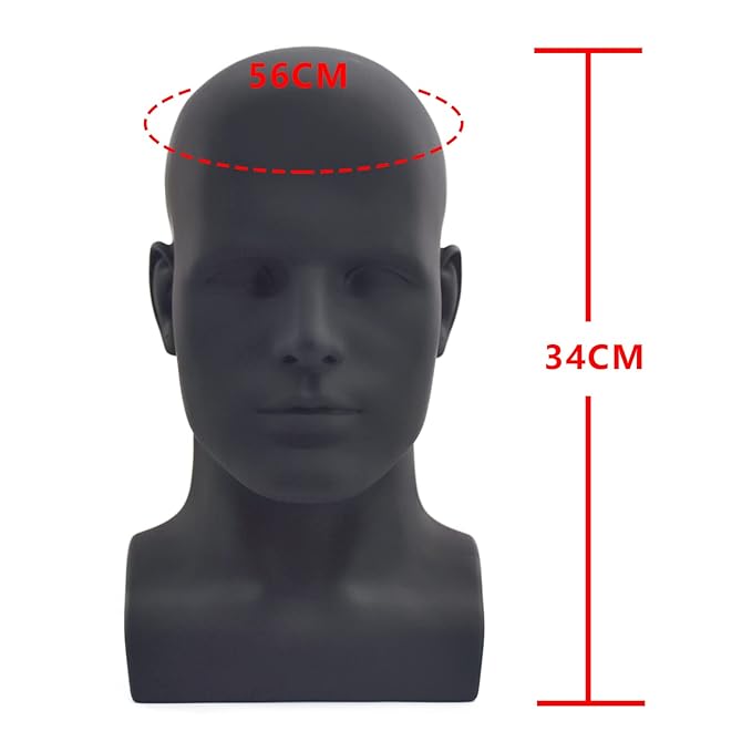 PVC Matte Black Male Mannequin Head Display Head Stand Wig Display Head Model Men Manikin Head Dolls for Display Headset, Headphone, Game Console, Hats, Wigs Jewellery (Matte Black)
