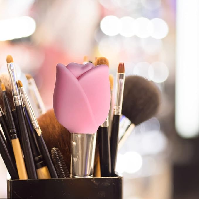 Zerone Makeup Brush Holder, 3pcs Rose Shape Silicone Travel Makeup Brush Organizer Storage Covers Protector Guards Reusable Dust Cover Brush Organizer Case for Travel and Home