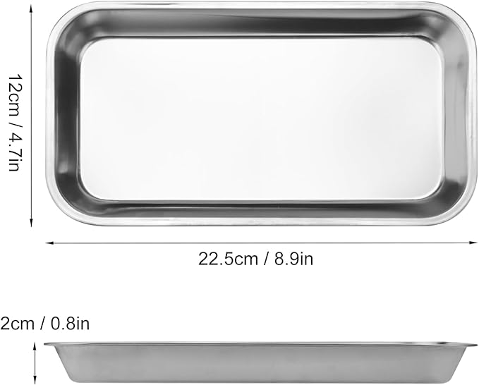 12 PCS 8.86 x 4.7 Inch Small Surgical Tray, Stainless Steel Medical Tray with Seamless Trays and Moderate Edge Height for Tattoo, Resin, Bathroom, Lab Instrument Supplies, by GENHAKON.