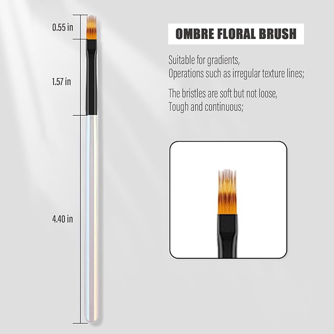 WOKOTO 5 Pcs Ombre Nail Brush for Acrylic Art Gradient Painting With Aurora Color Handle for Design and Gel Nails - Holographic Penholder