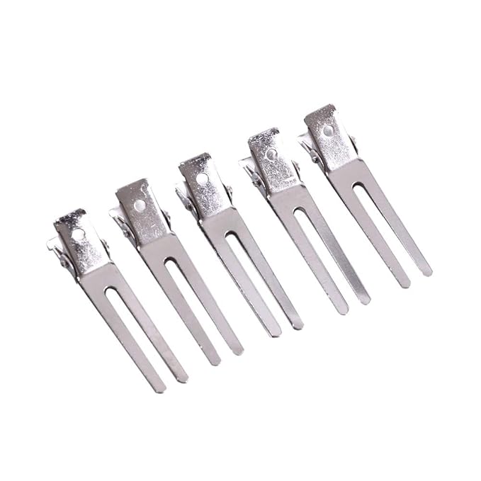 50 Pcs Double Prong Hair Clips Curl Clips 1.77 Inches Metal Alligator Hair Pins Styling Clips for Salon Hair Extensions