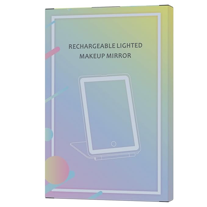 FUNTOUCH Rechargeable Travel Makeup Mirror with 72 Led Lights, Portable Lighted Beauty Mirror, 3 Color Lighting, Dimmable Touch Screen, Tabletop LED Folding Cosmetic Vanity Mirror