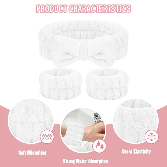 Face Wash Set - Microfiber Headband, Wristbands with Holder for Face Washing and Absorbent Spa Experience