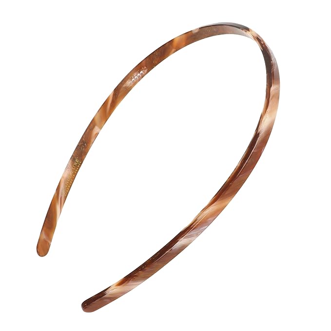 Brown Headband for Women, France Luxe 1/4" Ultracomfort Thin Headband, Caramel Horn, Flexible Fit with No Slip Gentle Teeth, All-Day Hold
