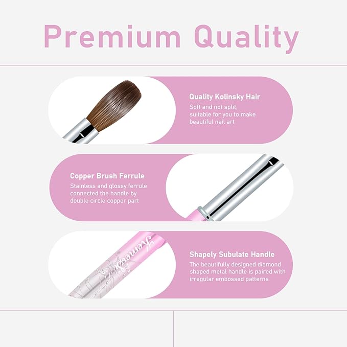 Acrylic Nail Brush Size 10, KEMEISI 100% Pure Kolinsky Nail Art Brushes Sturdy Handle Oval Shaped Acrylic Powder Nail Design Tools for Professional Manicure DIY Home Salon