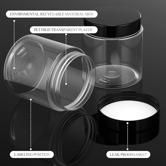 SATINIOR 6 Pack 16 oz Plastic Jars Containers with Lids Wide-mouth Refillable Leakproof Reusable Round Empty Jars for Travel Cosmetic Dry Food Spice Cookie Candy Home Kitchen Organizing(Black)