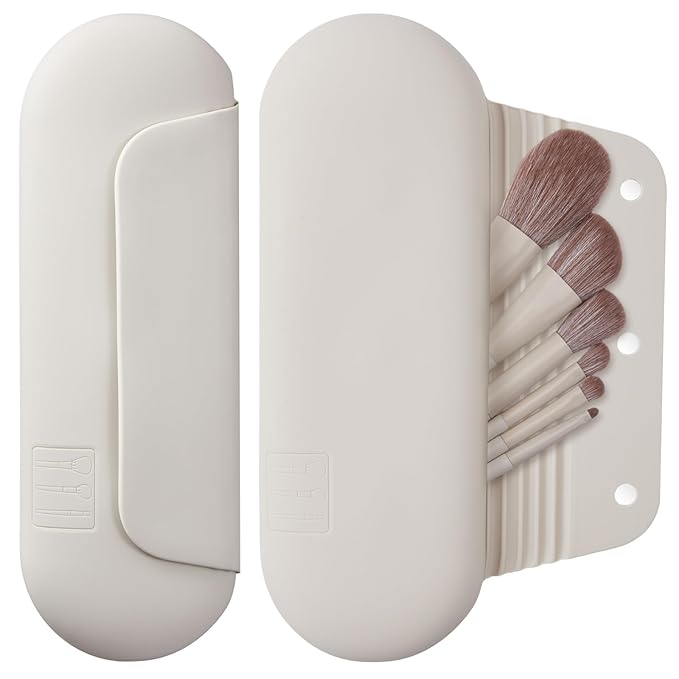 Silicone Makeup Brush Holder Travel Cosmetic Bag：Soft Portable Cosmetic Face Brushes Holder with Upgrade Anti-Fall Out Magnetic Closure, Large Travel Makeup Brush Case - Starlight