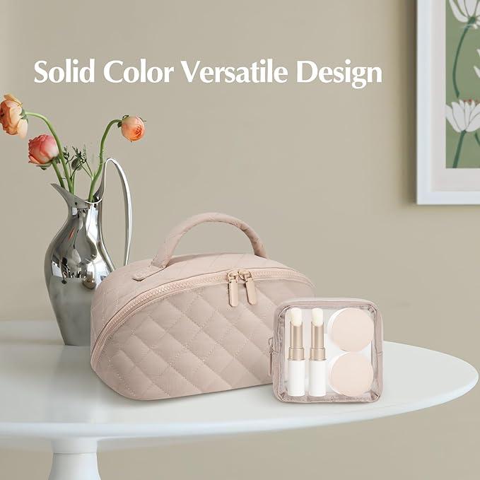 Makeup Bag, Quilted Makeup Bag, Puffy Travel Make up Bags, Cosmetic Organizer Bag, Waterproof Toiletry Bag for Women