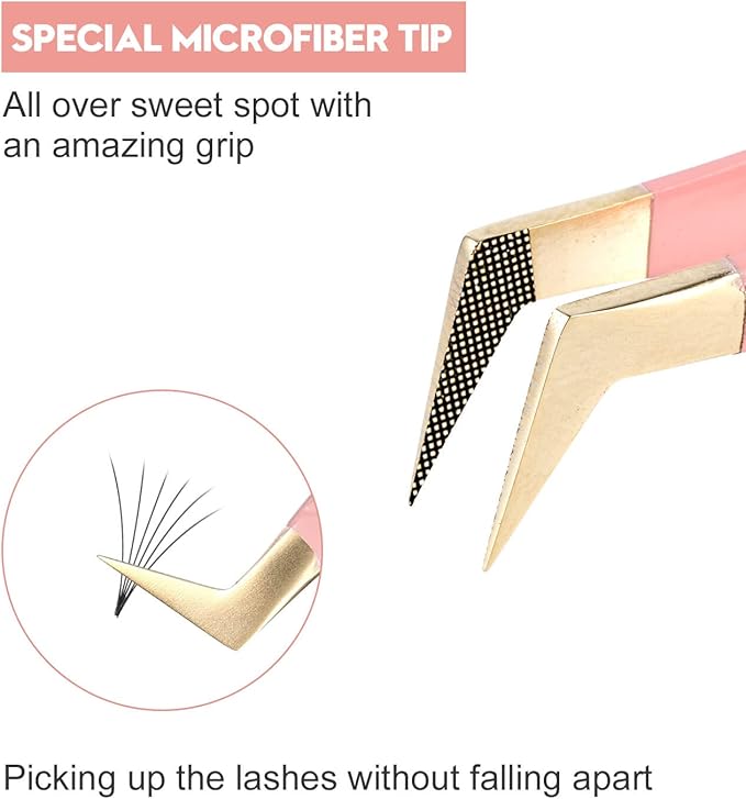 Ms.Queen Lash Tweezers for Eyelash Extensions,Precision 4Pcs Fiber Tip Grip 45 90 Degree L-Shaped Boot Curved Isolation Eyelash Tweezers Set