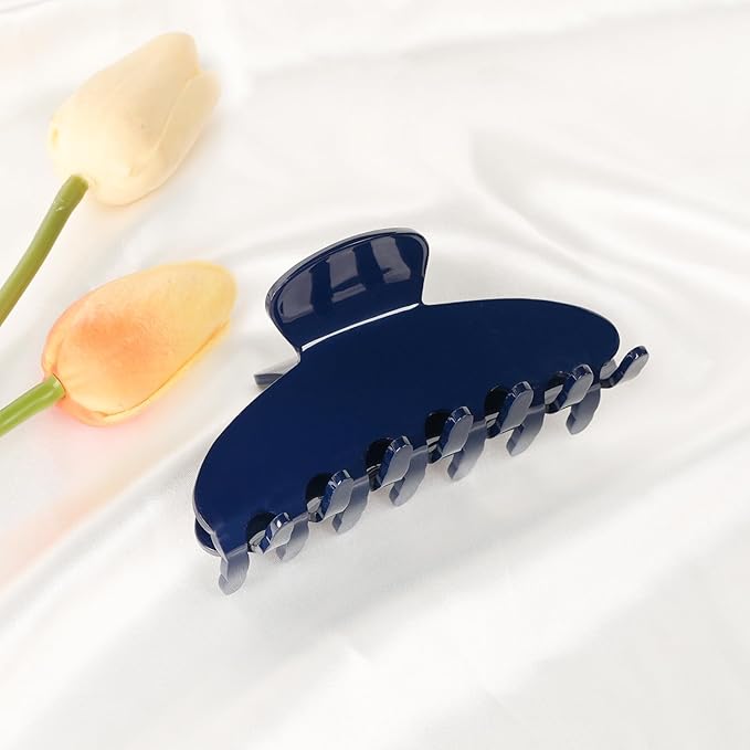 MAORULU Cute Claw Clip for Women – 4.3'' Large Acetate Hair Clips for Thick Thin Curly Long Hair, Durable Hair Clamps Non-slip Jaw Clip, Strong Hold, Stylish French Design (Navy Blue)