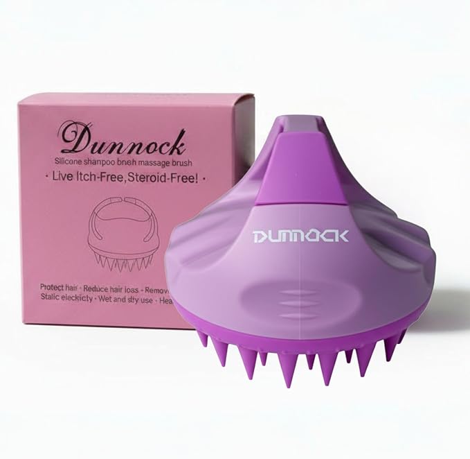 Dunnock Manual Scalp Massager & Shampoo Brush (Purple) – Designed to give You a Salon-Like Scalp Treatment at Home Turn Every Wash Dandruff Comb Into a Spa Experience Scalp Stimulator.
