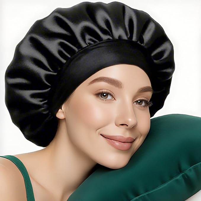 5 Pack Satin Bonnet for Women, 30cm Adjustable No-Slip Sleep Cap for Curly Hair, Breathable Head Wrap for Sleeping & Skincare
