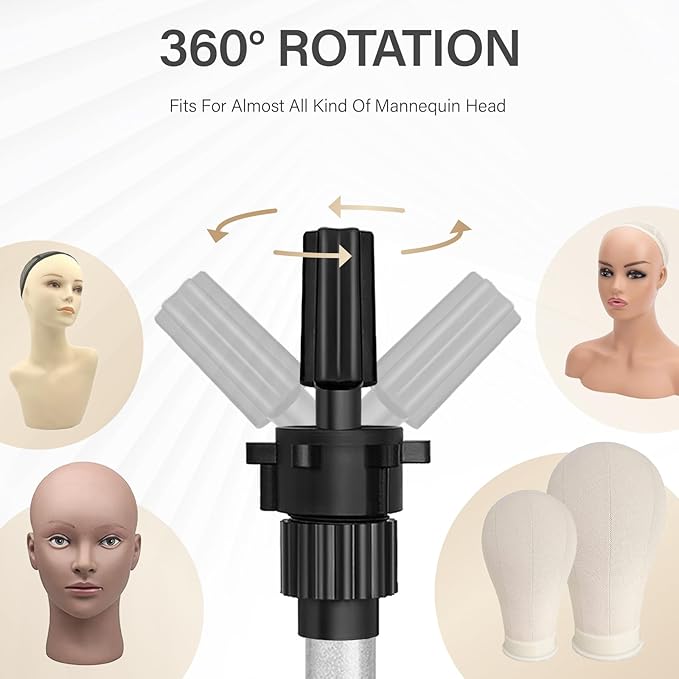 Wig Stand Tripod, 25 Inch Adjustable Mannequin Head Stand, Wig Head Stand for Training Heads And Canvas Block Head (Silvery, Mannequin Head Not Included)