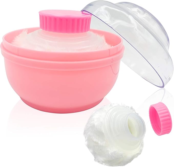 Storage Body Powder Container, Large 3.5" Fluffy Body After-Bath Powder Case, Baby Care Face/Body Villus Powder Puff Box, Makeup Cosmetic Talcum Powder Container with Hand Holder (LightCoral)