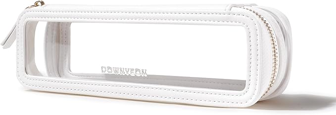 ROWNYEON Small Waterproof Toiletry Organizer Train Case, CLear Travel Makeup Bag for Women，Transparent Cosmetic Bag，Portable Makeup Case Organizer (White)