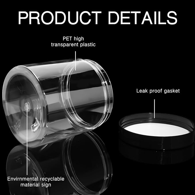 SATINIOR 6 Pack 5 oz Plastic Jars Containers with Lids Wide-mouth Refillable Leakproof Reusable Round Empty Jars for Travel Cosmetic Dry Food Spice Cookie Candy Home Kitchen Organizing(Black)