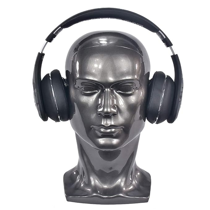 PVC Male Mannequin Head Metallic Grey Male Manikin Stand Model Display Hat Scarf Wigs Hair Glasses Hat Beauty Styling Tool with Mount Hole (L30-Bright Grey)