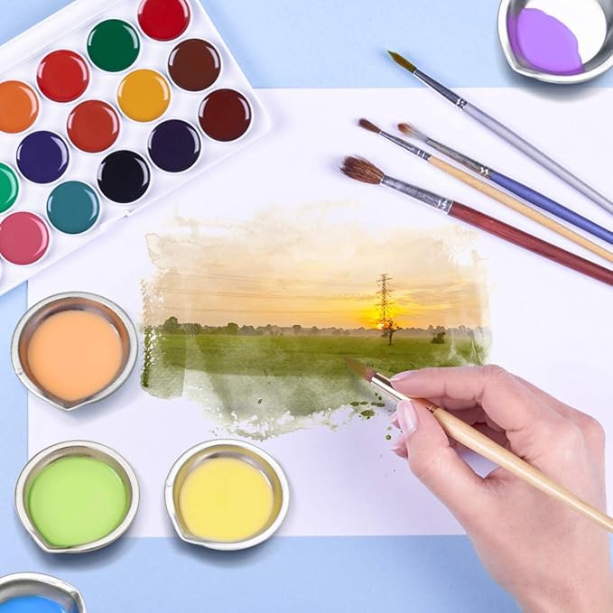 DOITOOL 12 PCS Stainless Steel Painting Color Palette, with Mouth 2 inch Painting Trays Makeup Palette Watercolors Small Round Mixing Palette Paint Tray, Pigment Mixing Cups for DIY Art Craft