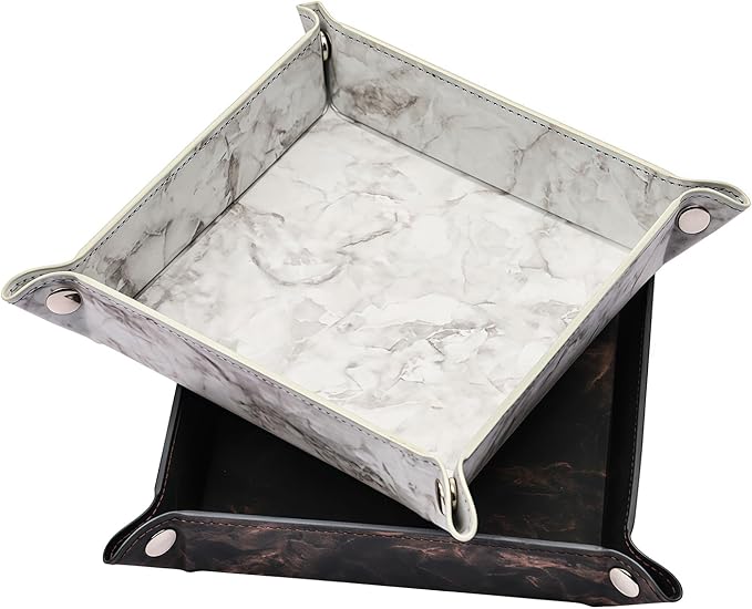siduater Valet Tray Desktop Storage Organizer – Vegan Leather Catchall Bedside Vanity Tray Nightstand Caddy Holder for Remote Controller, Watch, Keys, Phone, Wallet, Coin, Jewelry, Marble White