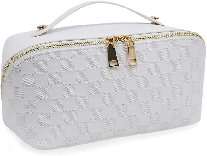 JINYIBAGS Travel Makeup Bag – Large Cosmetic Organizer with Waterproof PU Leather, Smooth Double Zipper & Tear-Resistant Lining, Toiletry Pouch for Women (Grey)