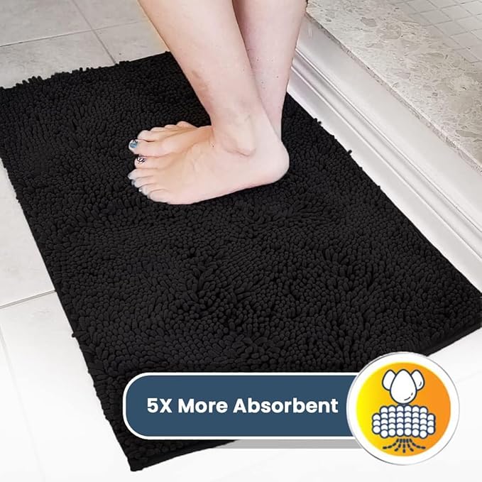 Muddy Mat® | Super Absorbent Door Mat Indoor, Microfiber Quick Dry Chenille Entryway Rug, Non-Slip Front Door Mat, Indoor Mats for Entryway, Machine Washable Pet Rug, Black 6ft x 9ft