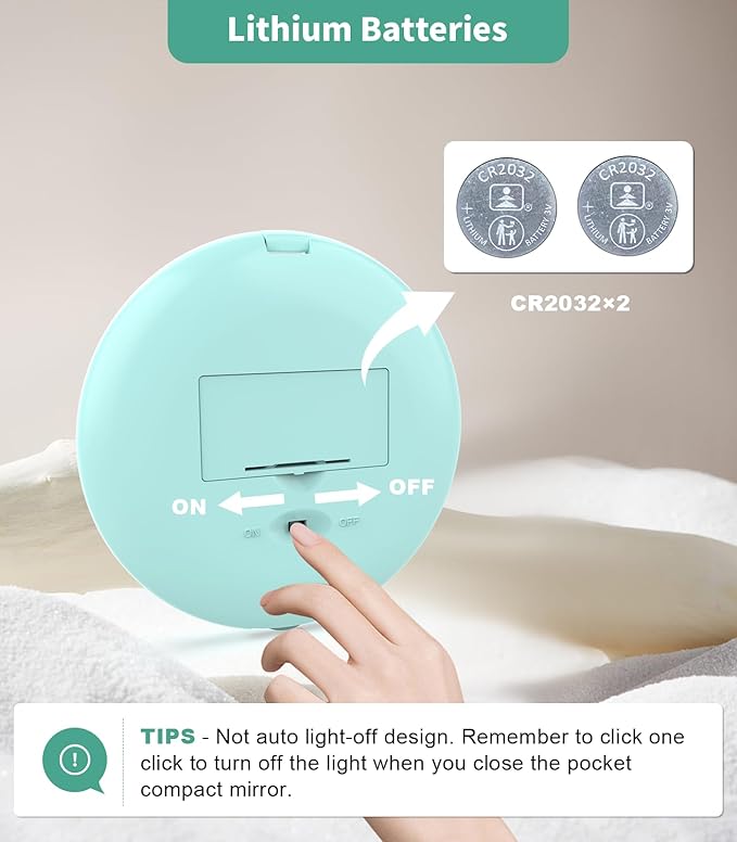WOBSION Travel Compact Mirror,Portable 1x/10x LED Makeup Mirror with Magnification,Handheld 2-Sided Pocket Mirror, 3.5in Small Mirror for Purse,Handbag,Gift,Cyan&Black,2 Pack