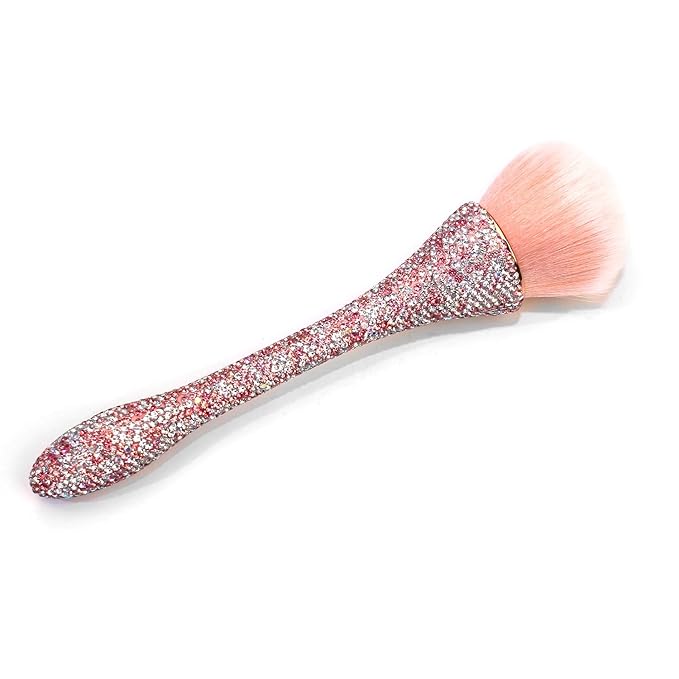WOKOTO 1pcs Pink Shiny Rhinestone Nail Art Dust Brushes For Acrylic Nails Powder Remover Brushes Loose Face Cosmetics Blending Liquid Foundation Powder Make Up Brushes Nail Trimming Cleaning Tools