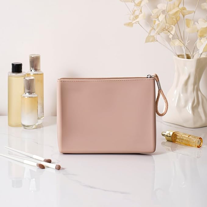 Silicone Makeup Bag for Purse Zipper Cosmetic Pouch Makeup Brush Holder Large Makeup Organizer Silicone Travel Pouch for Women (Flesh Pink)