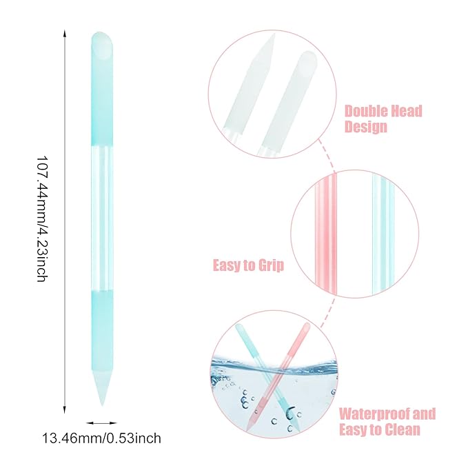 4Pcs Glass Cuticle Pusher, Crystal Cuticle Pusher Glass File, Dual-Ended Manicure Stick, Professional Precision Filing Cuticle Remover, Manicure Pedicure Tools for Nails and Cuticles Care…