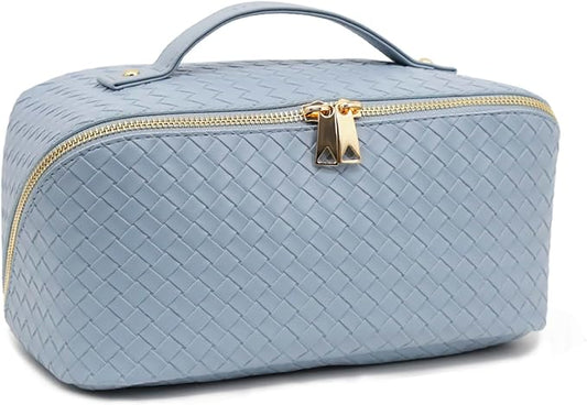 JINYIBAGS Travel Makeup Bag – Large Cosmetic Organizer with Waterproof PU Leather, Smooth Double Zipper & Tear-Resistant Lining, Toiletry Pouch for Women (Ice)
