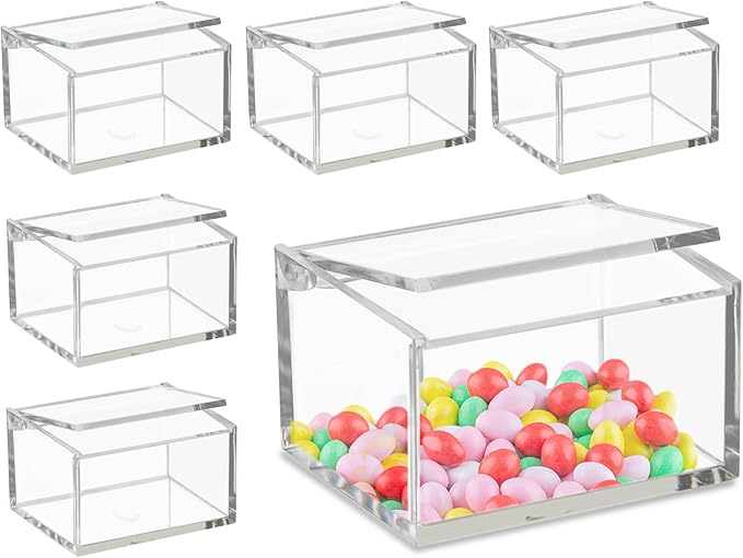 Hammont Clear Acrylic Box with Hinged Lid – Small Plastic Organizer for Office, Desk, Makeup, Crafts, Cotton Balls, Jewelry & More | 3.5"x2"x2" (6 Pack)