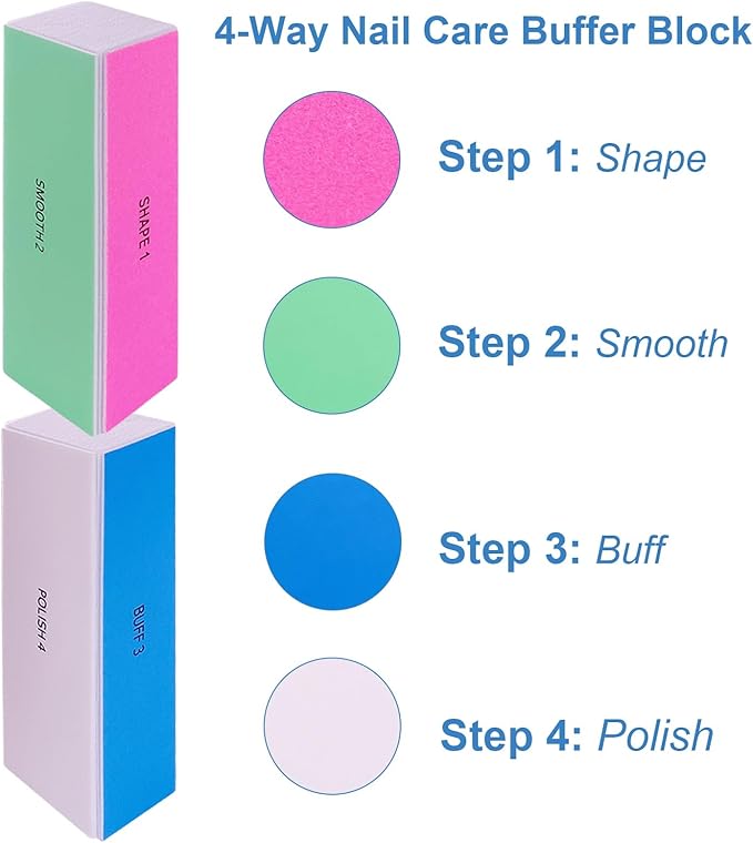 4 Way Nail Buffer Block (10 Pcs), Nail Shine Buffers Blocks Files for Natural and Acrylic Nails Smoother Buffing Block Polisher Fingernail File Buffer 120/240/600/3000 Grit for Buffing Shinning