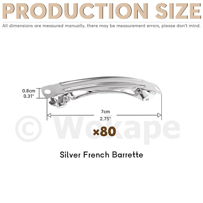80Pcs 2.75 Inch French Barrette Hair Clips, 70mm Metal Hair Clips for DIY Hair Accessories Making