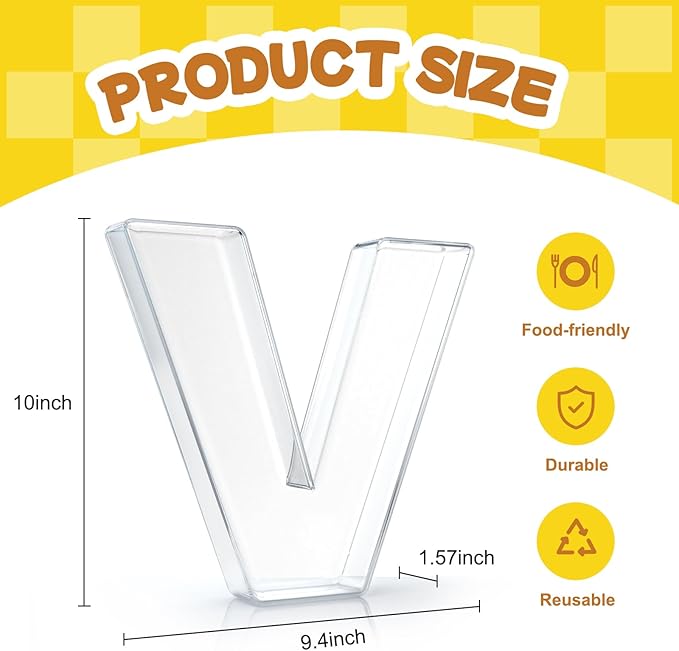 10" Acrylic Charcuterie Letters Fillable Tray, Reusable Alphabet Number Shaped Serving Plates for Charcuterie Board, Display Fruit, Candy, Cake, Party Decor, Birthday, Anniversary（V）