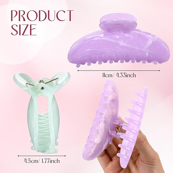 8 Pcs Large Acrylic Hair Claw Clips for Women Non-slip Strong Hold Jaw Clamps for Thick or Thin Hair (Marble,Variation Color)