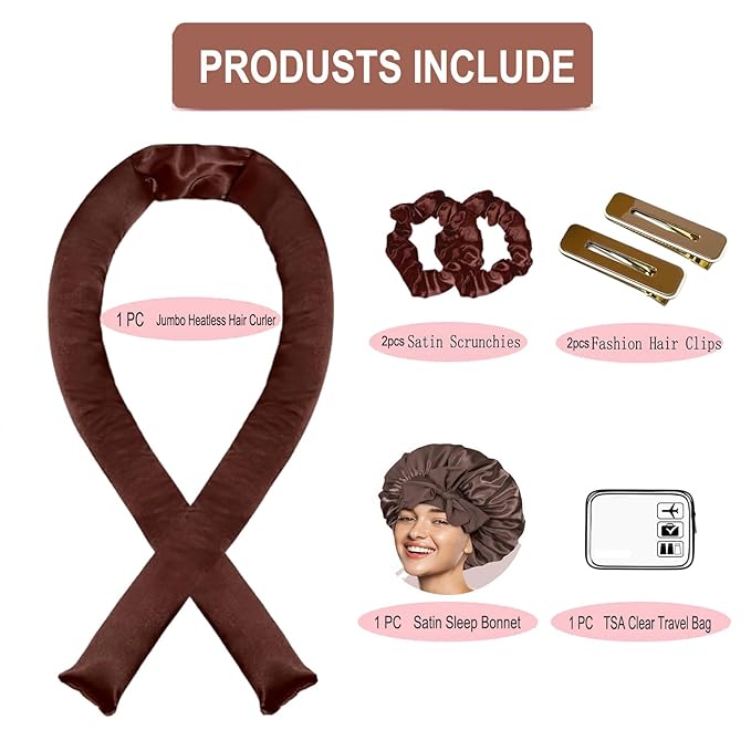 Satin XL Hair Rollers for Overnight Curls - Heatless Jumbo Curling Set With Headband and Rollers to Sleep In