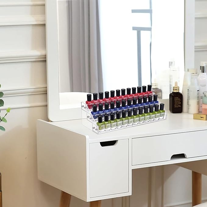 Nail Polish Rack 3 Tier Acrylic Display Stand Holder Nail Polish Organizer Essential Oil Storage Paint Shelf Holds Up to 36-56 Bottles