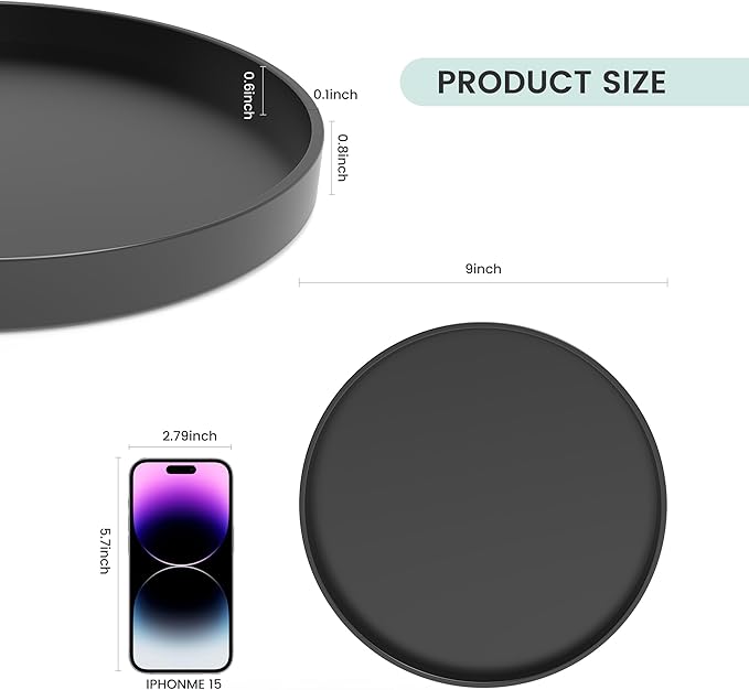 1 Pack 9" Bathroom and Vanity Tray, ABS Bathroom Counter Organizer， Coffee Table Decor for Perfume, Candles, Keys &More. Kitchen Countertop Organizer, Decorative Tray Soap Holder, Black